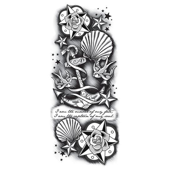 Black and White Anchor Sleeve Design Water Transfer Temporary Tattoo(fake Tattoo) Stickers NO.12660