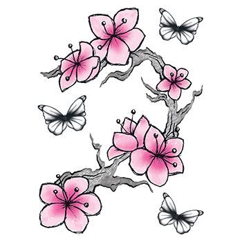 Cherry Blossoms and Butterflies Design Water Transfer Temporary Tattoo(fake Tattoo) Stickers NO.12643