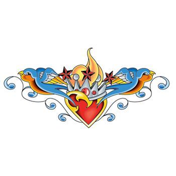 Crowned Heart with Sparrows Lower Back Design Water Transfer Temporary Tattoo(fake Tattoo) Stickers NO.12354