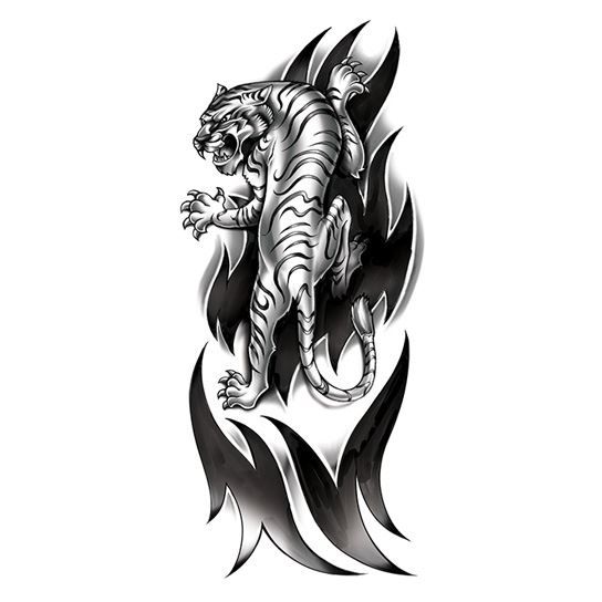 Ferocious Tiger Black & White Design Water Transfer Temporary Tattoo(fake Tattoo) Stickers NO.12661