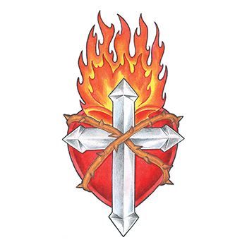 Flaming Cross and Shield Design Water Transfer Temporary Tattoo(fake Tattoo) Stickers NO.12430