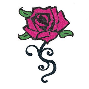 Glitter Black and Pink Rose Design Water Transfer Temporary Tattoo(fake Tattoo) Stickers NO.14308