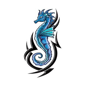 Glitter Blue and Black Tribal Seahorse Design Water Transfer Temporary Tattoo(fake Tattoo) Stickers NO.13644