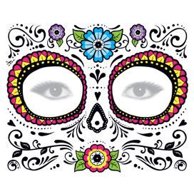 Glitter Day of the Dead Floral Face Design Water Transfer Temporary Tattoo(fake Tattoo) Stickers NO.13327