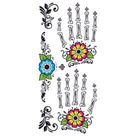 Glitter Day of the Dead Floral Hands Design Water Transfer Temporary Tattoo(fake Tattoo) Stickers NO.12459