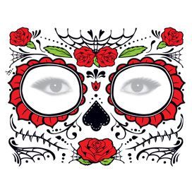 Glitter Day of the Dead Red Rose Face Design Water Transfer Temporary Tattoo(fake Tattoo) Stickers NO.14312