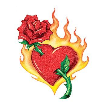 Glitter Flaming Heart and Rose Design Water Transfer Temporary Tattoo(fake Tattoo) Stickers NO.14357