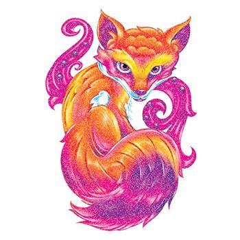 Glitter Purple and Orange Fox Design Water Transfer Temporary Tattoo(fake Tattoo) Stickers NO.14368