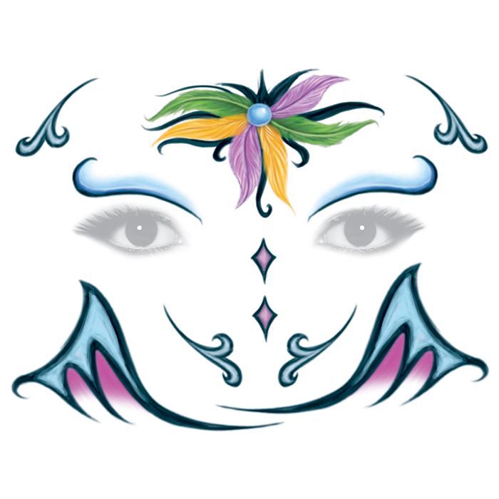 Mardi Gras Feather Face Design Water Transfer Temporary Tattoo(fake Tattoo) Stickers NO.14290
