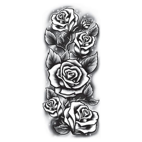 Roses Sleeve Black & White Design Water Transfer Temporary Tattoo(fake Tattoo) Stickers NO.12650