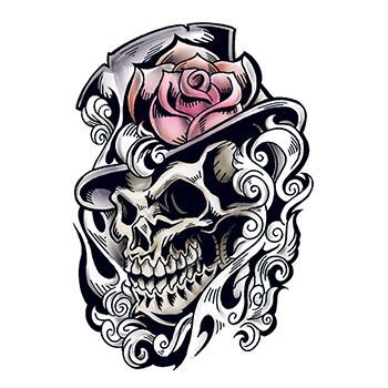 Skull with Top Hat Design Water Transfer Temporary Tattoo(fake Tattoo) Stickers NO.13266