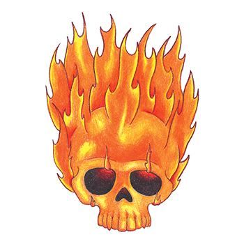 Traditional Flaming Skull Design Water Transfer Temporary Tattoo(fake Tattoo) Stickers NO.13302