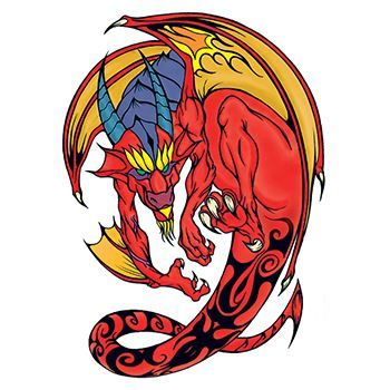 Traditional Red and Yellow Dragon Design Water Transfer Temporary Tattoo(fake Tattoo) Stickers NO.11845