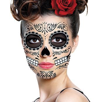 Day of the Dead: Black Skull Face Design Water Transfer Temporary Tattoo(fake Tattoo) Stickers NO.12467