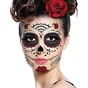 Day of the Dead: Roses Face Design Water Transfer Temporary Tattoo(fake Tattoo) Stickers NO.12465
