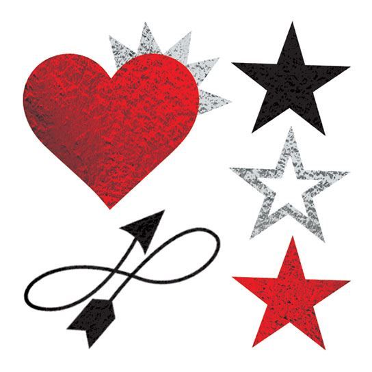 Metallic Hearts & Stars Design Water Transfer Temporary Tattoo(fake Tattoo) Stickers NO.13169