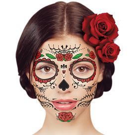 Glitter Day of the Dead Red Rose Face Design Water Transfer Temporary Tattoo(fake Tattoo) Stickers NO.12912