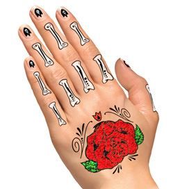 Glitter Day of the Dead Red Rose Hands Design Water Transfer Temporary Tattoo(fake Tattoo) Stickers NO.12927