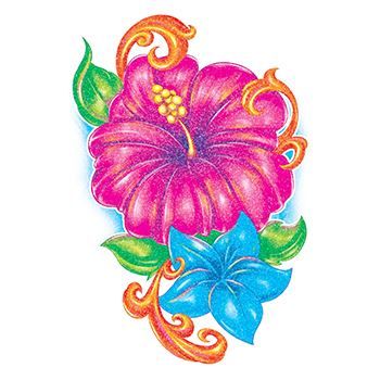 Glitter Pink Flower Design Water Transfer Temporary Tattoo(fake Tattoo) Stickers NO.14365