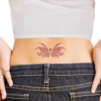 Glitter Pink Wing Lower Back Design Water Transfer Temporary Tattoo(fake Tattoo) Stickers NO.12485