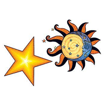 Glitter Sun and Stars Design Water Transfer Temporary Tattoo(fake Tattoo) Stickers NO.14385