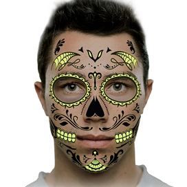 Glow in the Dark Day of the Dead Face Design Water Transfer Temporary Tattoo(fake Tattoo) Stickers NO.12925