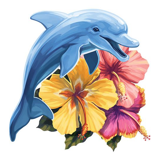 Hibiscus Dolphin Design Water Transfer Temporary Tattoo(fake Tattoo) Stickers NO.13697