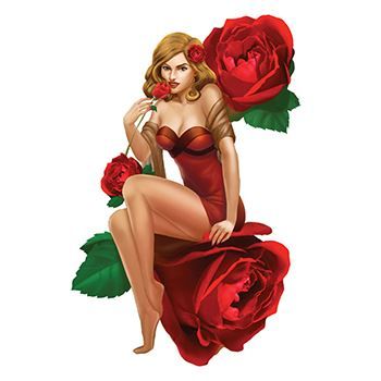 Red Pin-up Girl Design Water Transfer Temporary Tattoo(fake Tattoo) Stickers NO.13184