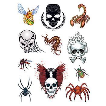Skulls and Bugs Set ofs Design Water Transfer Temporary Tattoo(fake Tattoo) Stickers NO.13902