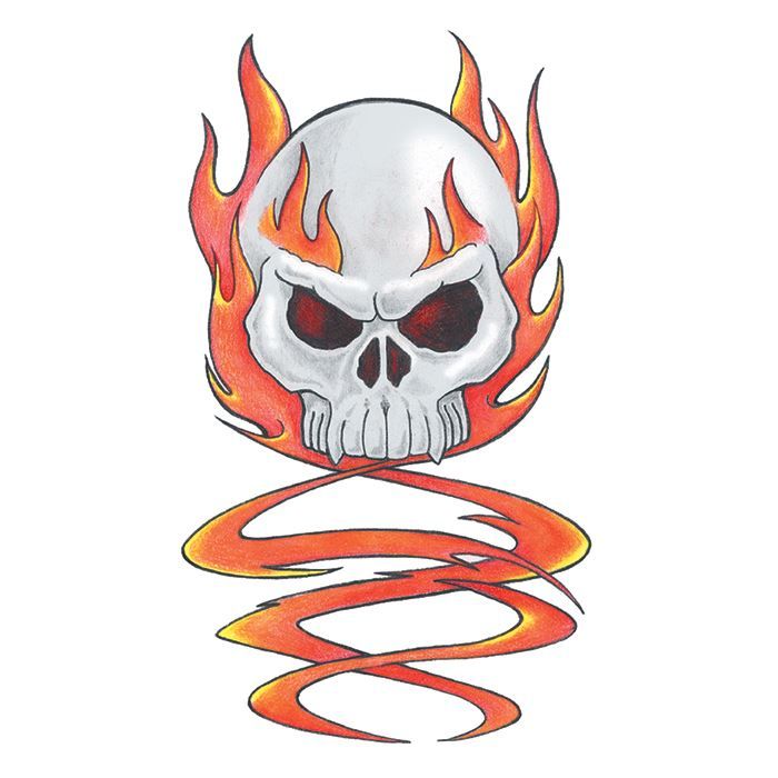 Traditional Skull with Flames Design Water Transfer Temporary Tattoo(fake Tattoo) Stickers NO.13313